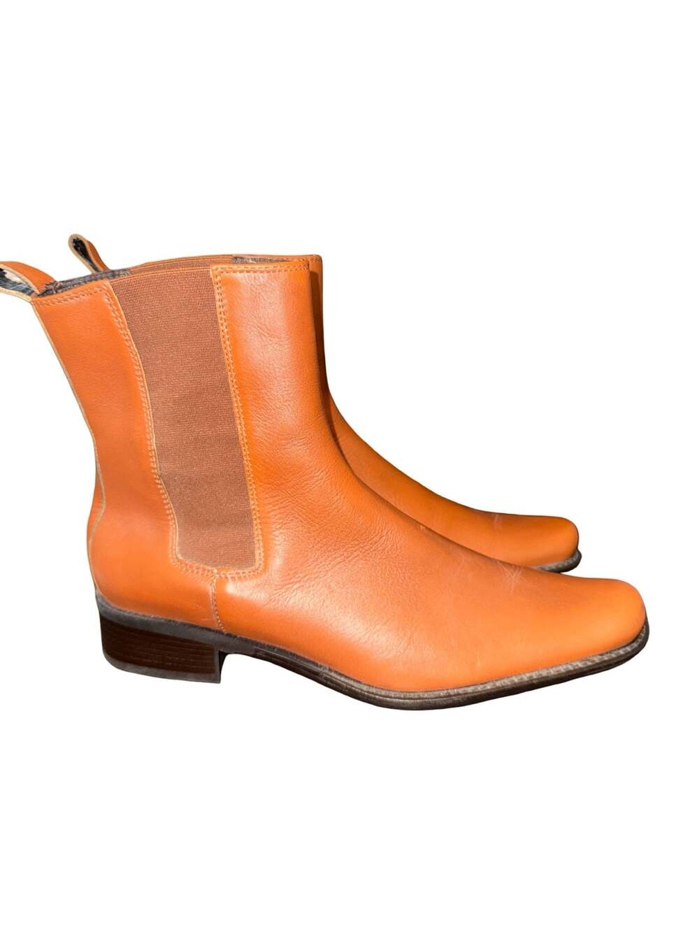 Eddie Bauer Tan Orange Leather Chelsea Ankle Boots Women's Size 9M Made in Italy
